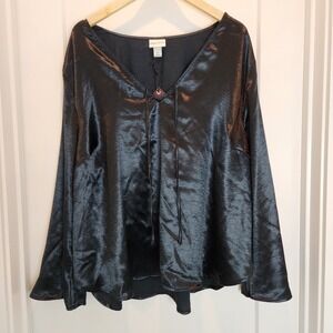 NWT Ava & Viv Top 2X Black Shimmer Bell Sleeve Whimsigoth Witchy Fairygoth